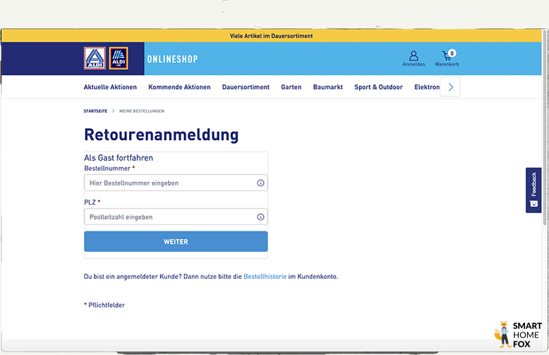 Mobile Klimaanlagen von Aldi im Test - das Retourenformular